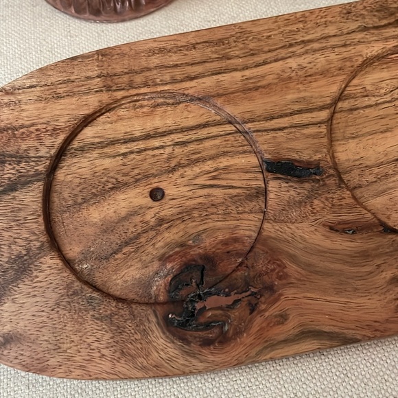 New! Artisan handmade hardwood oblong tray with 3 pressed glass vases - Picture 9 of 16